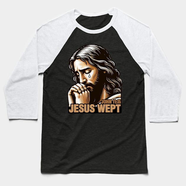 John 11:35 Jesus Wept Bible Quote Garden of Gethsemane Baseball T-Shirt by Plushism